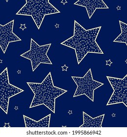 Sterne nahtloses Muster. Design für Stoff, Wickelpapier, Hintergrund, Tapete. Vektorgrafik.