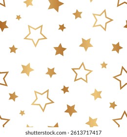 Stars seamless pattern. Elegant background with sparkle star. Glitter pattern. Bling gold texture. Delicate backdrop stars. Tender design for gift wrappers, wallpaper, wrapping paper, prints. Vector