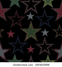 stars seamless pattern full color on black background vector eps10 editable rainbow bright neon pattern with moon and stars