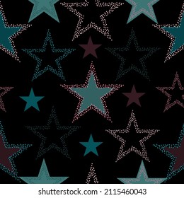 stars seamless pattern full color on black background vector eps10 editable All colorful stars vector seamless background and on black backgrouond.