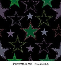 stars seamless pattern full color on black background vector eps10 editable Multicolor outer space, Shiny galactic background texture, Seamless illustration