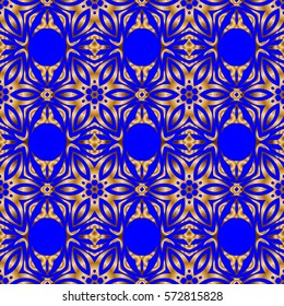 Stars seamless pattern gold and blue retro background. Abstract vector bright golden design for wallpaper, Christmas decoration, confetti, textile, wrapping. Symbol of holiday.
