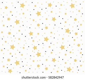 Stars seamless pattern gold and white background.  Holiday background, seamless pattern with gold stars. Wrapping holiday wallpaper