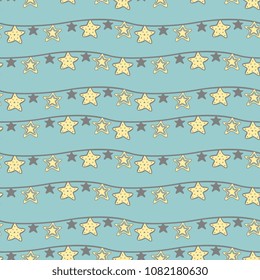 Stars seamless pattern. Hand drawn unique cute star for baby and kids fabric textile, ready for print and fashion.