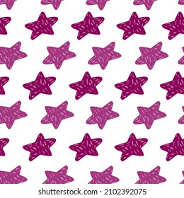 Stars seamless pattern. Hand drawn background celebration. Repeated texture in doodle style for fabric, wrapping paper, wallpaper, tissue. Vector illustration.