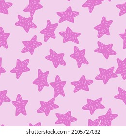 Stars seamless pattern. Hand drawn background celebration. Repeated texture in doodle style for fabric, wrapping paper, wallpaper, tissue. Vector illustration.