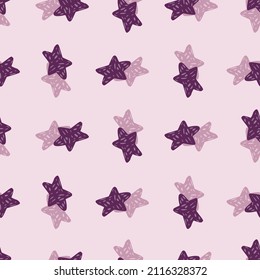 Stars seamless pattern. Hand drawn background celebration. Repeated texture in doodle style for fabric, wrapping paper, wallpaper, tissue. Vector illustration.
