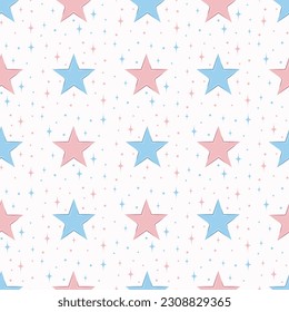 Stars. Seamless pattern with the image of blue and pink stars. Children s star pattern for print and packaging. Vector.
