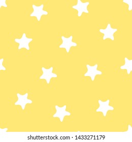 Stars seamless pattern. Kid's fashion print. Design elements for children. Hand drawn doodle repeating shapes. Cute yellow and white wallpaper. Boy's or girl's colors