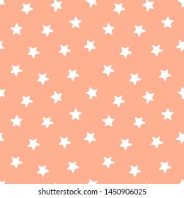 Stars seamless pattern. Kid's fashion print. Design elements for children. Hand drawn doodle repeating shapes. Cute pink and white wallpaper. Girl's colors