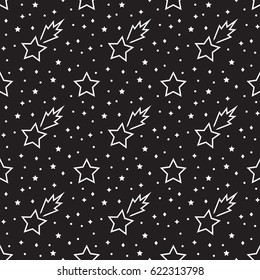 Sterne nahtloses Muster. Linienstil. Schwarzer Hintergrund. EPS10