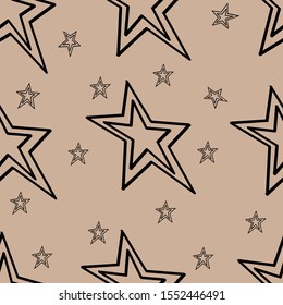 Stars seamless pattern on a beige background. Vector illustration. Great for fabric, wallpaper, design.