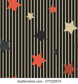 Stars seamless pattern on stripe background