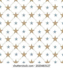  stars seamless pattern on a white background,  beige and blue stars for scrapbook paper, card making, poster design, brochure, card templates.