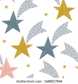 Stars seamless pattern. Scandinavian style kids background. Vector illustration