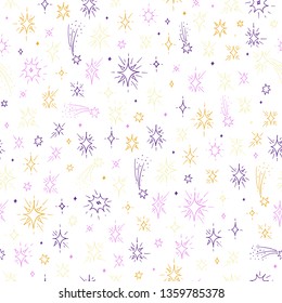 Stars seamless pattern. Sketch different color stars in vintage style. Vector illustration. Design element.