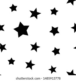Stars seamless pattern. Star elements in random order texture background. Black and white.