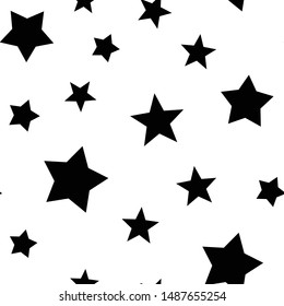 Stars seamless pattern. Star elements in random order texture background. Black and white.