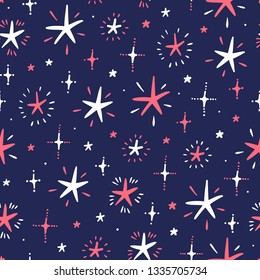Stars Seamless Pattern. Starry Space Sky Vector Festive Wallpaper. Vector Holiday or Birthday Background