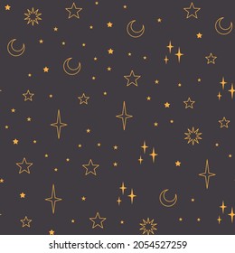 Estrellas sin fisuras con sol, luna. Fondo esotérico místico para el diseño astrológico. Cosmos y fondo de textura espacial.