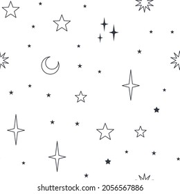 Stars seamless pattern with sun, moon. Mystical esoteric background for astrology design. Cosmos and space texture background.
