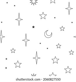Stars seamless pattern with sun, moon. Mystical esoteric background for astrology design. Cosmos and space texture background.