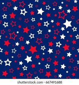 Stars seamless pattern. USA colors vector background. Pattern for gift wrapping paper, fabric print, festive card design