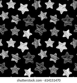 Stars seamless pattern, vector. Black and white texture with stars, grunge style.