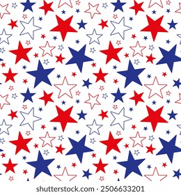 Stars Seamless Pattern. Vector seamless pattern of blue and red stars on a white background. USA Stars