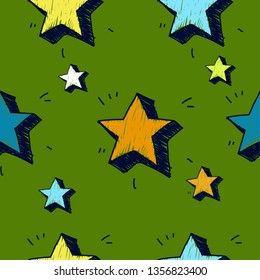 Stars seamless pattern. Vector illustration. Hand drawn sketched doodle stars symbols.