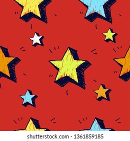 Stars seamless pattern. Vector illustration. Hand drawn sketched doodle stars symbols.