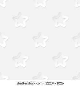 Stars. Seamless pattern. White geometric 3D shapes on white background. Can be used for wallpaper, textile, invitation card, wrapping, web page background.