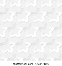 Stars. Seamless pattern. White geometric 3D shapes on white background. Can be used for wallpaper, textile, invitation card, wrapping, web page background.