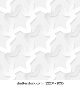 Stars. Seamless pattern. White geometric 3D shapes on white background. Can be used for wallpaper, textile, invitation card, wrapping, web page background.