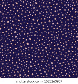 Stars seamless repeat pattern for wrapping paper.Galaxy of stars background.Golden stars on navy background.