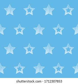 Stars. Seamless texture. Line art on a blue background.