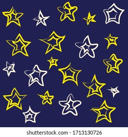 Stars seamless vector pattern. Colorful background of multicolored scribbled chaotic stars. Hand drawn illustration. EPS10.