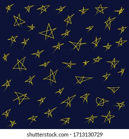 Sterne nahtlose Vektorillustration Muster. Farbiger Hintergrund mehrfarbiger, kreideförmiger chaotischer Sterne. Handgezeichnete Illustration.  EPS10.