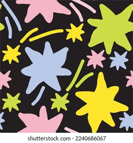 Stars seamless vector pattern for wrapping, digital paper, wallpaper, fabric print, textile design. Simple silhouette shape of shining star decorative element for kids, baby, children, sport.