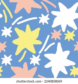 Stars seamless vector pattern for wrapping, digital paper, wallpaper, fabric print, textile design. Simple silhouette shape of shining star decorative element for kids, baby, children, sport.