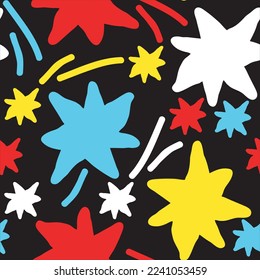 Stars seamless vector pattern for wrapping, digital paper, wallpaper, fabric print, textile design. Simple silhouette shape of shining star decorative element for kids, baby, children, sport.