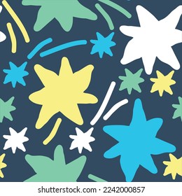 Stars seamless vector pattern for wrapping, digital paper, wallpaper, fabric print, textile design. Simple silhouette shape of shining star decorative element for kids, baby, children, sport.