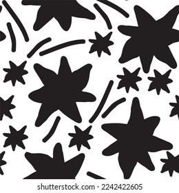 Stars seamless vector pattern for wrapping, digital paper, wallpaper, fabric print, textile design. Simple silhouette shape of shining star decorative element for kids, baby, children, sport.