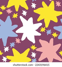 Stars seamless vector pattern for wrapping, digital paper, wallpaper, fabric print, textile design. Simple silhouette shape of shining star decorative element for kids, baby, children, sport.