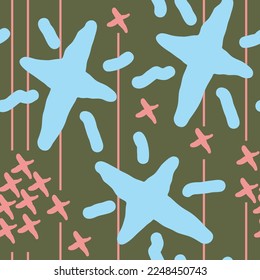 Stars seamless vector pattern for wrapping, digital paper, wallpaper, fabric print, textile design. Simple silhouette shape of shining star decorative element for kids, baby, children, sport.
