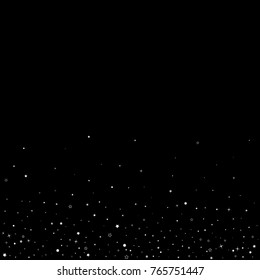 Stars, sequins, rings, sprocket, circle confetti. Scattered little silver, glitter gray elements. Random tinsel, falling on black background. New Year and Christmas background. Vector illustration.