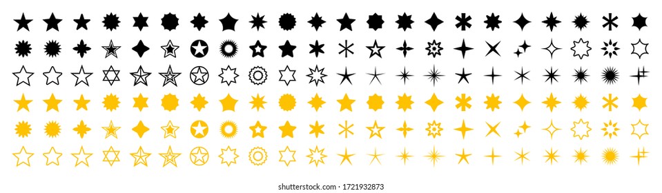 Stars set of 132 black and yellow icons. Rating Star icon. Star vector collection. Modern simple stars. Vector illustration.