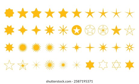 Stars set of 40 golden icons. Modern simple stars. Sparkle star icon set. Star vector collection. Rating Star icon. Vector illustration