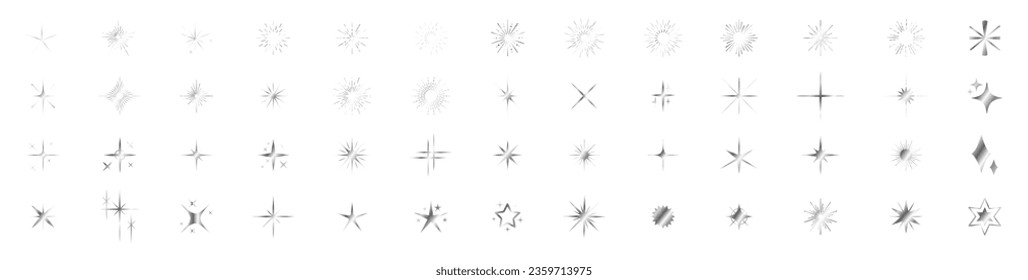 Stars set of 52 black icons. Vector set of different black sparkles icons