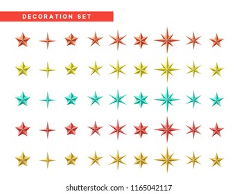Stars set of different colors isolated on white background. Decoration design element